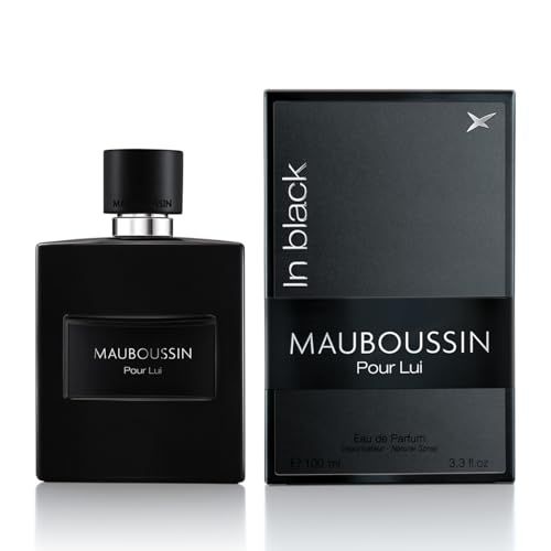 Parfum Mauboussin Pour Lui In Black pour homme, notes boisées orientales, flacon élégant, cadeau idéal pour occasions spéciales, intensité et élégance.