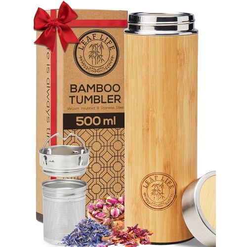 Infuseur à thé en bambou et acier, transportable et isotherme 500 ml.