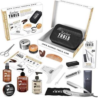 Set de soin de barbe pour homme avec huiles, baumes, outils et sac, idéal cadeau fabriqué en France, pour occasions spéciales