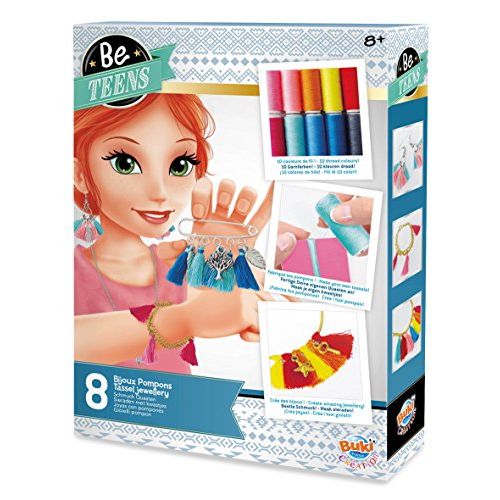 Kit de bijoux pompons Buki pour jeunes créatrices talentueuses.