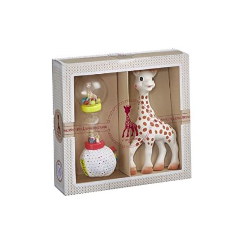 Coffret de naissance Sophie la Girafe avec jouet et hochet pour bébé dans emballage luxueux