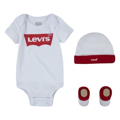 Ensemble de naissance Levi's élégant et confortable pour nouveau-né, body doux, bonnet et chaussons stylés.