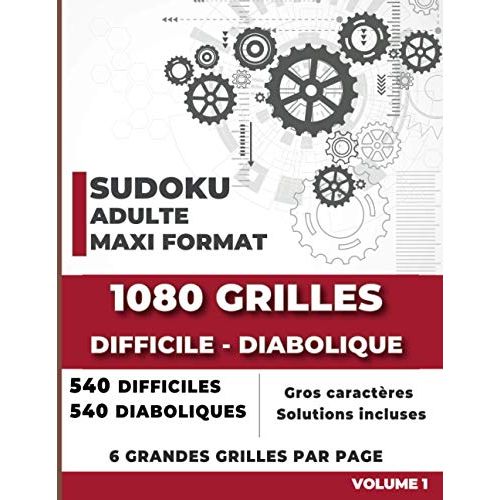 Livre Sudoku adulte, 1080 grilles, défis de difficile à diabolique
