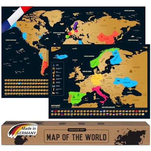 Carte du monde à gratter pour voyageurs avides d'aventures et de souvenirs colorés.