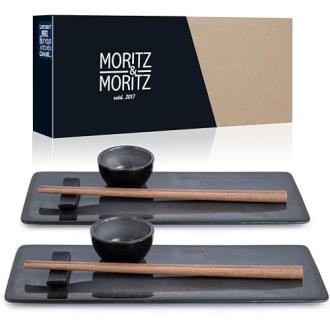 Service à sushi Moritz & Moritz pour deux, design élégant, porcelaine et bois de santal, cadeau idéal amateurs cuisine japonaise.