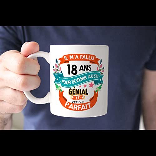 Mug blanc 18 ans avec message humoristique et résistant micro-ondes