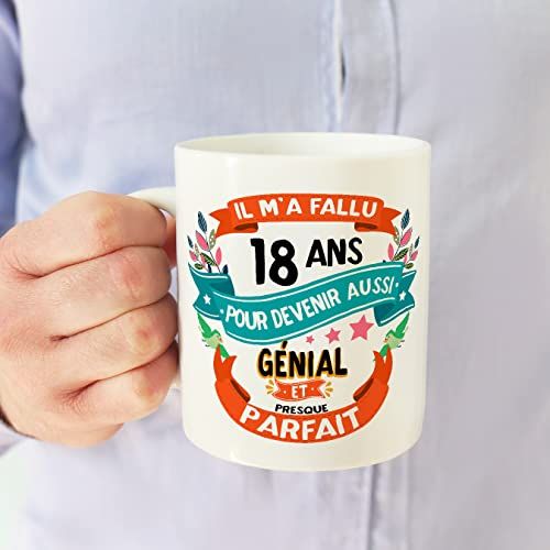 Mug blanc 18 ans avec message humoristique et résistant micro-ondes