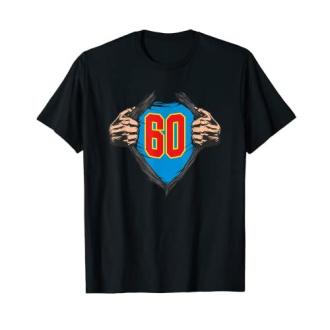 Tee-shirt 60 ans Super Héros, disponibles en 8 couleurs et toutes tailles, cadeau anniversaire original.