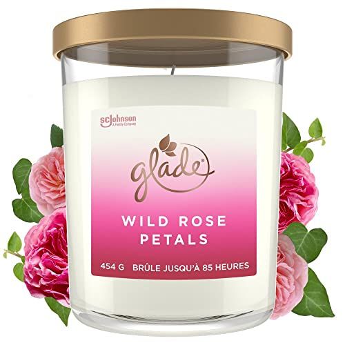 Bougie Glade parfumée rose, lierre, musc, écoresponsable, 85 heures de durée