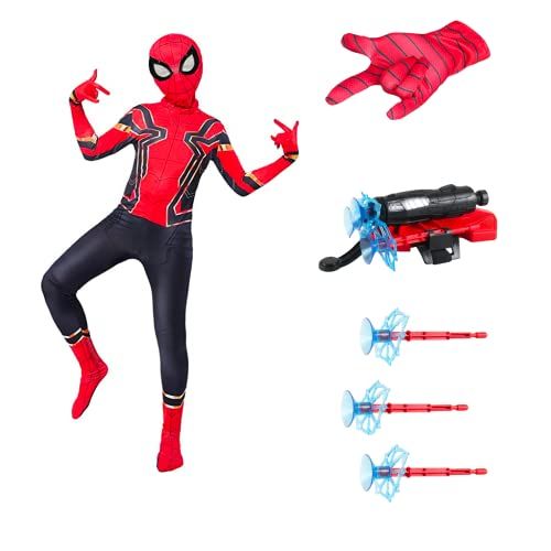 Enfant en costume de Spiderman avec lanceur de toiles réaliste