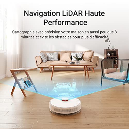 Robot aspirateur connecté Dreame avec navigation LiDAR et autovidage