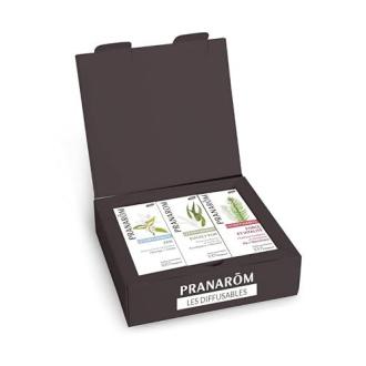 Coffret de trois huiles essentielles bio Pranarôm pour aromathérapie
