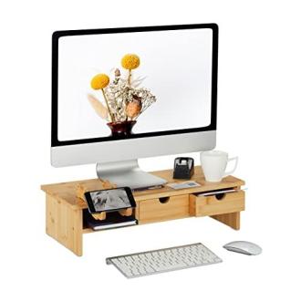 Organisateur de bureau et clavier en bambou Relaxdays, élégant et pratique, pour espace de travail ordonné, ergonomique et stylisé, cadeau idéal.