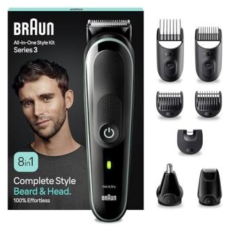 Tondeuse cheveux et barbe Braun 8-en-1, kit multifonction pour hommes, entretien facile, résultat précis, cadeau parfait pour prendre soin de soi.