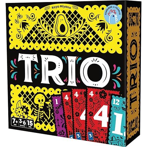 Jeu de cartes Trio par Asmodee, idéal pour moments familiaux, déduction, mémoire, bluff, concept divertissant, pour enfants et adultes dès 7 ans.