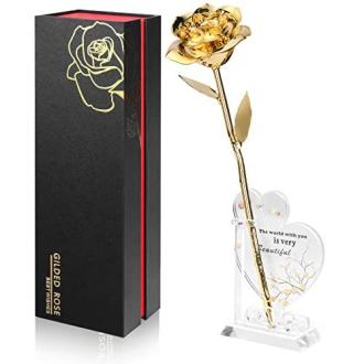 Rose plaquée or personnalisable Ariceleo, cadeau romantique, symbole d'amour éternel, emballage élégant, idéal pour la Saint-Valentin, mariages et anniversaires.
