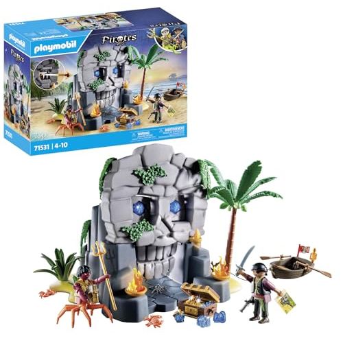 Coffret Playmobil Île au trésor avec pirate, monstre marin, canot flottant, aventure imaginative pour enfants dès 4 ans, jeu éducatif et durable.