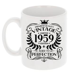 Mug céramique vintage 1959, qualité premium, idéal cadeau anniversaire.