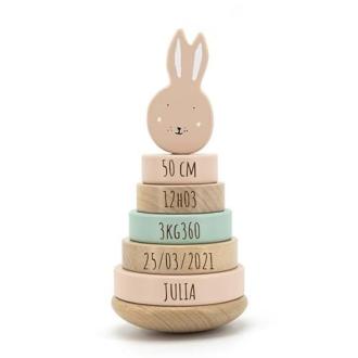 Tour d'anneaux en bois personnalisée pour bébés, cadeau de naissance, éducatif, ludique, sûr, idéal décoration chambre enfant.