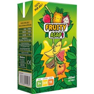 Jeu de cartes Fruity Asap! familial et éducatif par Asmodee, packaging en forme de brique de jus.