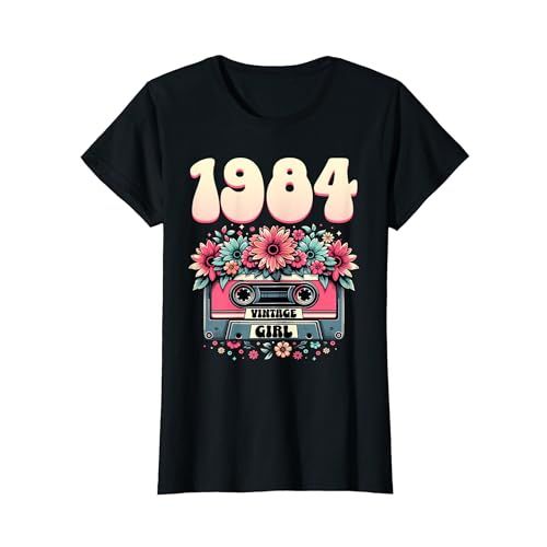 Tee-shirt femme vintage 1984 en coton, cadeau anniversaire nostalgique années 80, tailles XS-3XL, coloris variés.