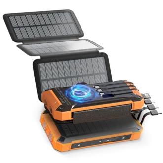 Chargeur solaire 4 panneaux Sckolaink, 32 000 mAh, USB, sans fil, portable, camping, randonnée, charge multiple appareils, écologique, résistant, régulation énergétique.