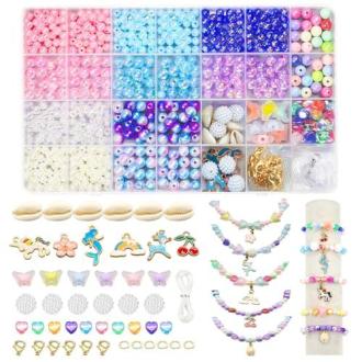 Coffret de perles pour filles, plus de 600 perles colorées et formes variées, idéal pour créer des bijoux uniques, stimule créativité enfants 5-12 ans.