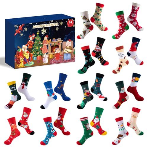 Calendrier de l'avent chaussettes original, 12 paires surprises, idée cadeau unique et festive, taille universelle, confort et joie pour Noël.